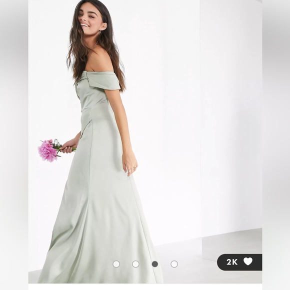 ASOS EDITION satin bardot drape wrap maxi dress in sage green - Picture 3 of 6